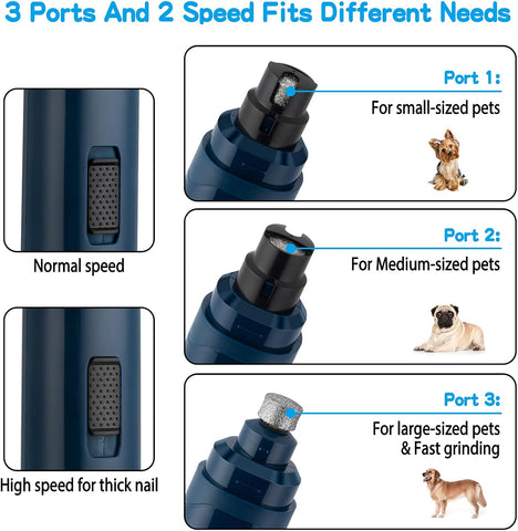 Casfuy Dog Nail Grinder Upgraded - Professional 2-Speed Whisper-Quiet Electric Pet Nail Trimmer Painless Paws Grooming & Smoothing for Small Medium Large Dogs & Cats (Dark Blue)