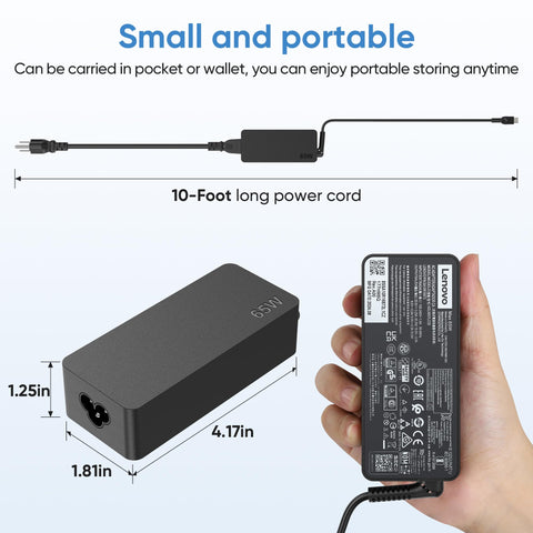 Wviosjtn 65W Laptop USB C Charger for Lenovo IdeaPad 3 Slim5 5Pro Flex 5 Yoga 7 Slim 7 9i Slim 920 ThinkBook 14s 15 for Lenovo ThinkPad X1 X13 Z13 13s E14 L14 L15 E15 T490 E495 20V/3.25A AC Adapter