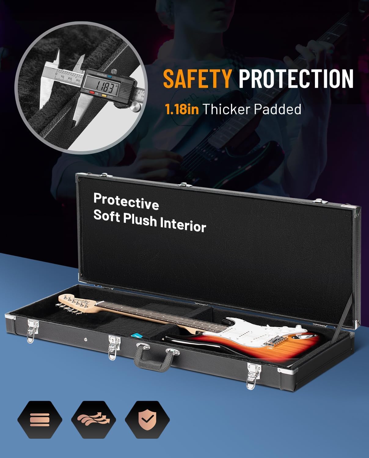 CAHAYA Electric Guitar Case Hard Shell Lockable Fits Most Strat Tele