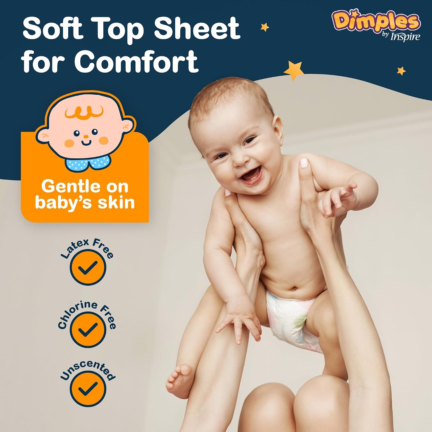 Inspire Dimples Booster Pads, Baby Diaper Doubler with Adhesive - Boosts Diaper Absorbency - No More leaks 30 Count (with Adhesive for Secure Fit) (30 Count)