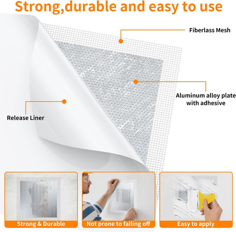 Wall Patch Drywall Repair Kit, 10 x 10 Inch, Self-Adhesive Mesh Patch, Permanently Repairs Damaged Large Walls Hole and Ceilings