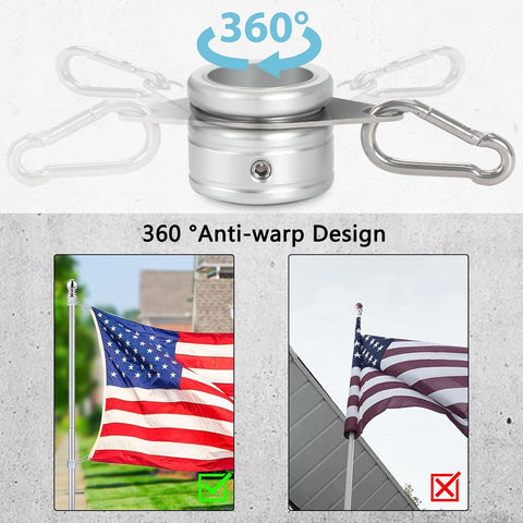 Anovo Flag Pole Rings, Aluminum Alloy Flag Pole Clips Swivels 360° Rotating Anti Wrap Mounting Ring with Carabiner, Flag Pole Kit Parts (Φ:1.25 Inch -Pack of 4(Silver))