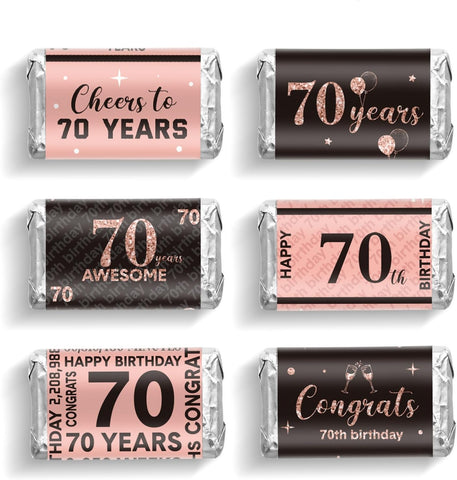 Tenare 90 Pcs 70th Birthday Candy Wrappers, Pink Stickers