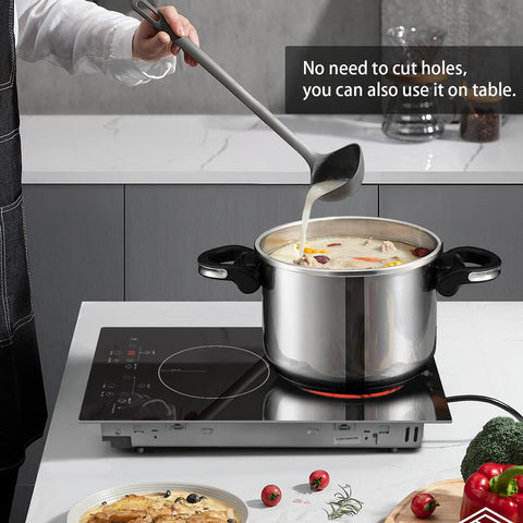 Karinear 2 Burners Electric Cooktop, 110v Plug in Ceramic Cooktop, 12 Inch