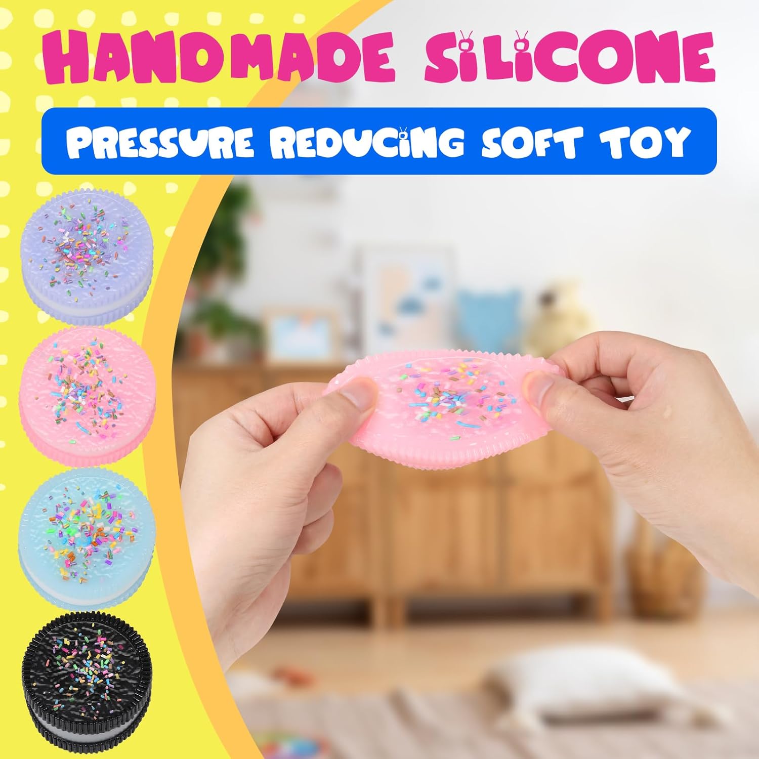 4pcs Handmade Soft Cookie Squishy Silicone Stress Relief Squishy Toy Pink Cookie Dessert Kawaii Squishies PVC New 5523BGoy Stress Relieving Fur Ball OPP Packaging Gifts (4pcs)