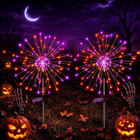 btfarm 2 Pack Solar Halloween Lights Outdoor, Orange Purple Firework Light