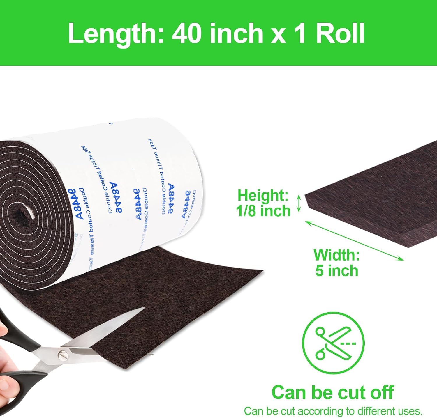 Felt Furniture Pads, Adhesive Felt Roll 5"x 40" Brown