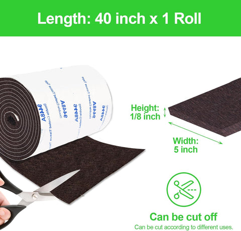 Felt Furniture Pads, Adhesive Felt Roll 5"x 40" Brown