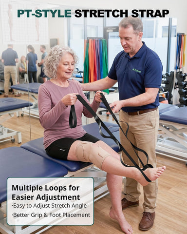 Trideer Non-Elastic Stretching Strap with Loops for Physical Therapy & Rehab, Knee Hip Leg ROM Post-Surgery, Yoga Strap for Stretching, Leg Lifter Strap Mobility Aid, Hamstring Calf Back