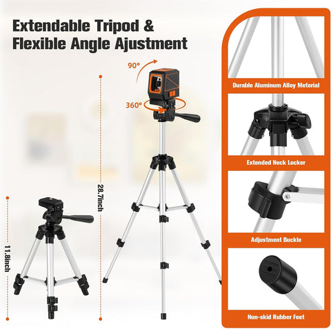 Laser Level with Tripod, 120 feet Green Cross Line Self Rotary Leveling Laser Level, Vertical and Horizontal Line, Rotatable 360 Degree, Manual Self leveling and Pulse Mode,IP54 Waterproof & Battery