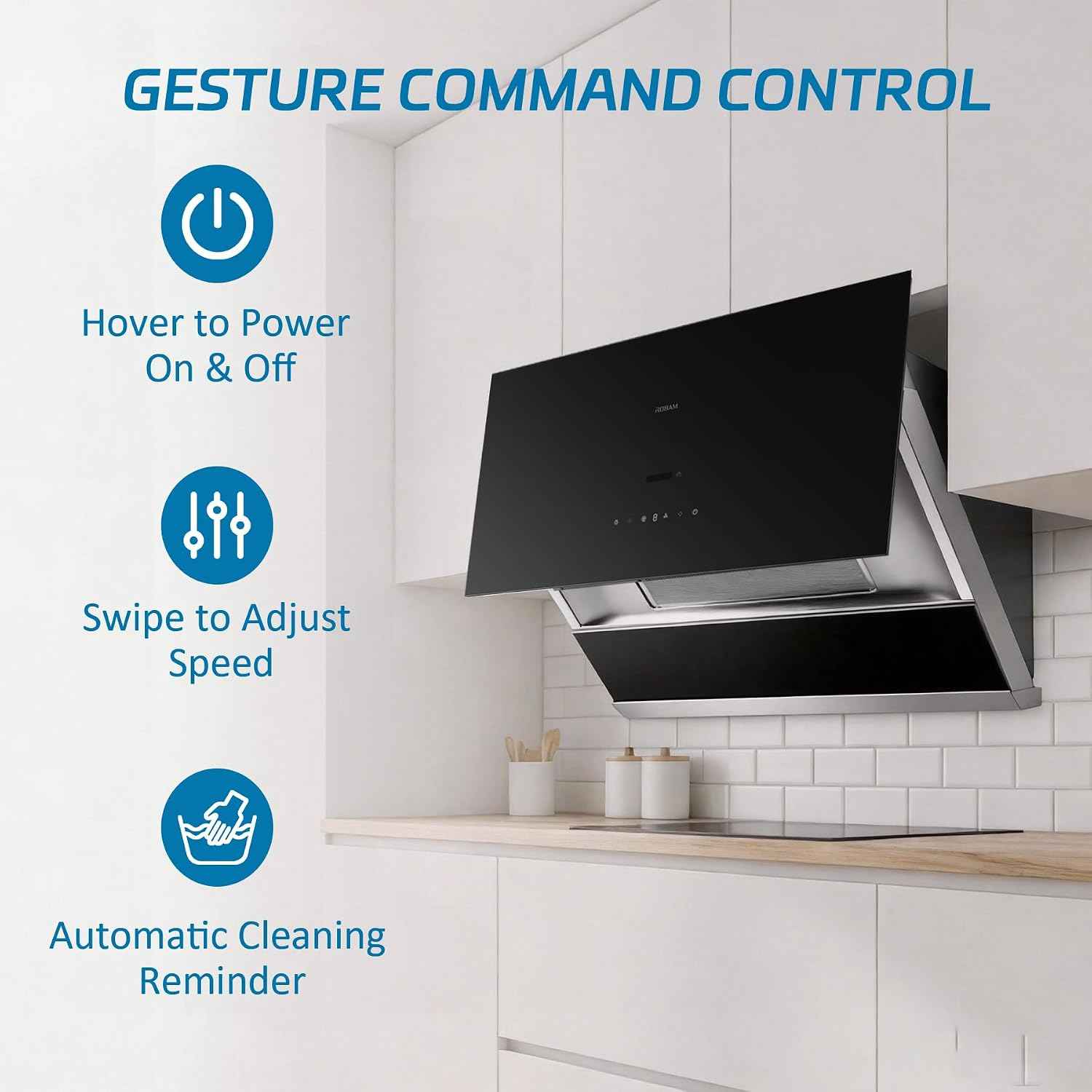 ROBAM R-Max3 30 Inch Range Hood,1200 CFM Vent Exhaust Fan, Brushless Motor, Gesture & Touch Control, Wash-Free Filter, LED Lights, Ducted Wall Mount/Under Cabinet, Easy-Clean Kitchen Vent Hood 53H1S