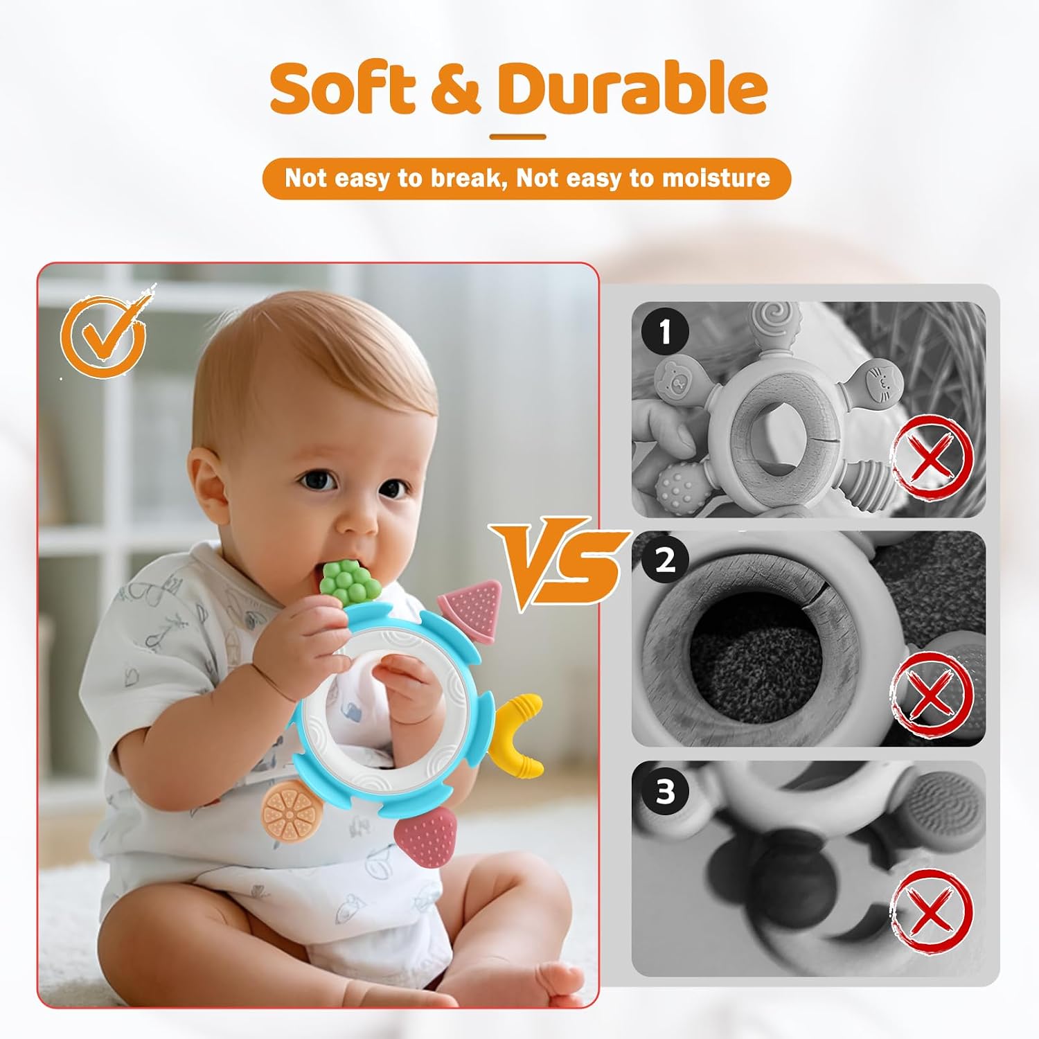 Baby Teething Toys for Babies 3-12 Months, Silicone Teething Rings for Babies, Infant Teether for Sore Gum Relief, Sensory Chew Toy Baby Teether, Baby Essentials Gift for Newborn Boys Birthday, Blue