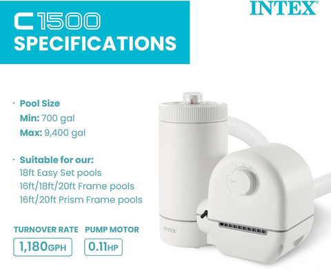 INTEX Krystal Clear 1,500 GPH Cartridge Filter Pump for Above Ground Pools