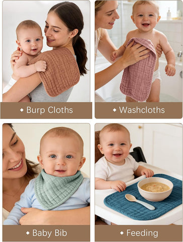 Lovely Care 12 Pack Muslin Burp Cloths 100% Cotton Muslin Cloths Large 20''x10'' Extra Soft and Absorbent Baby Burping Cloth - Rust and Teal Mix