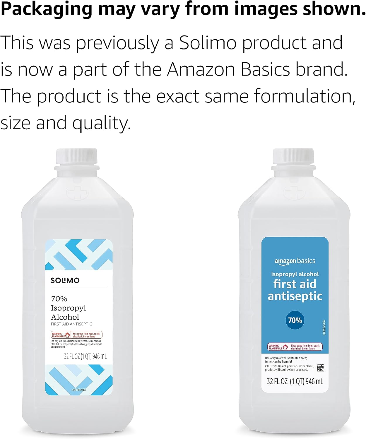 Amazon Basics 70% Isopropyl Alcohol First Aid Antiseptic for Treatment of Minor Cuts and Scrapes, Unscented, 32 Fl Oz (Pack of 2) (Previously Solimo)