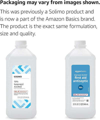 Amazon Basics 70% Isopropyl Alcohol First Aid Antiseptic for Treatment of Minor Cuts and Scrapes, Unscented, 32 Fl Oz (Pack of 2) (Previously Solimo)
