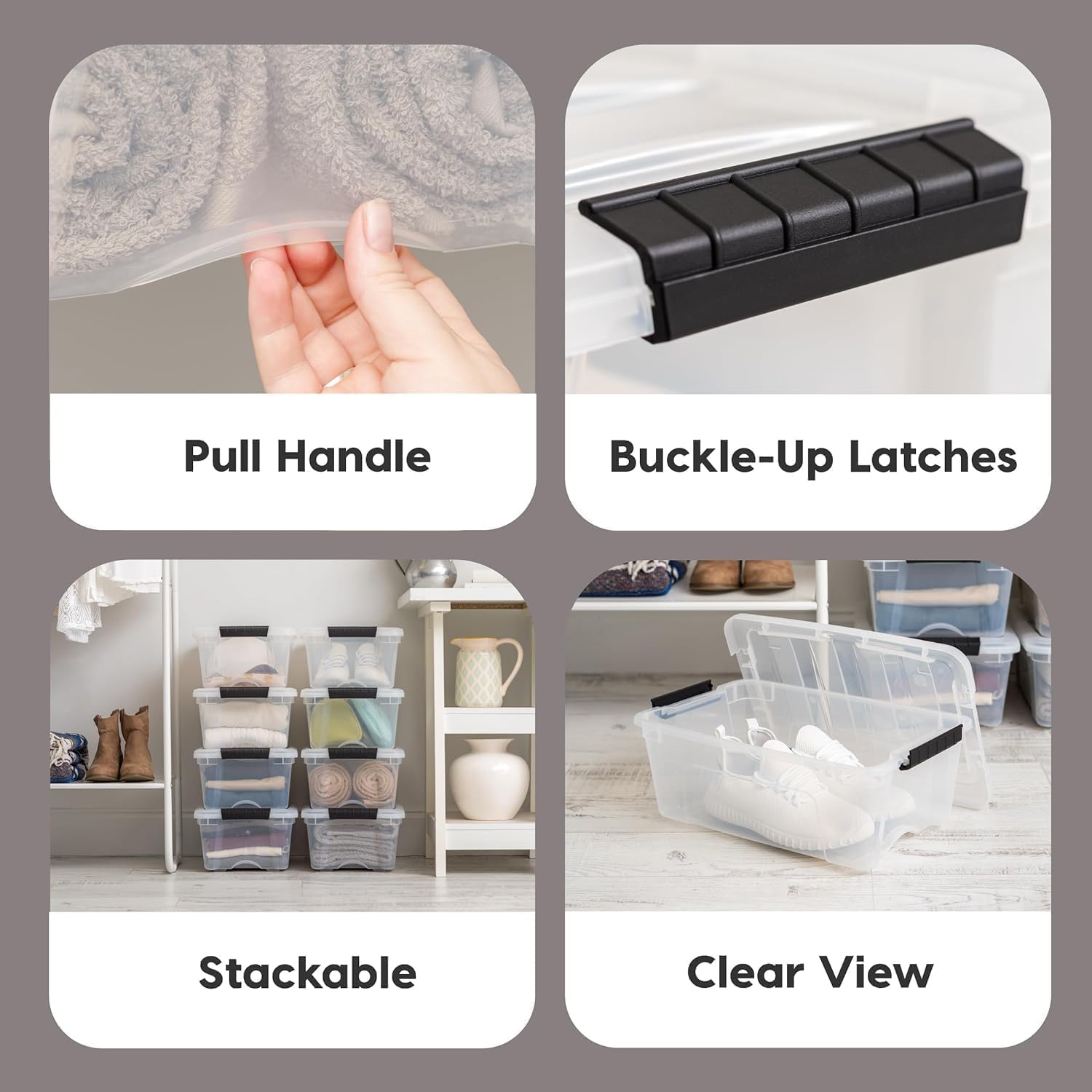 IRIS USA 4-Pack 13 Quart Storage Bins with Lids, Clear