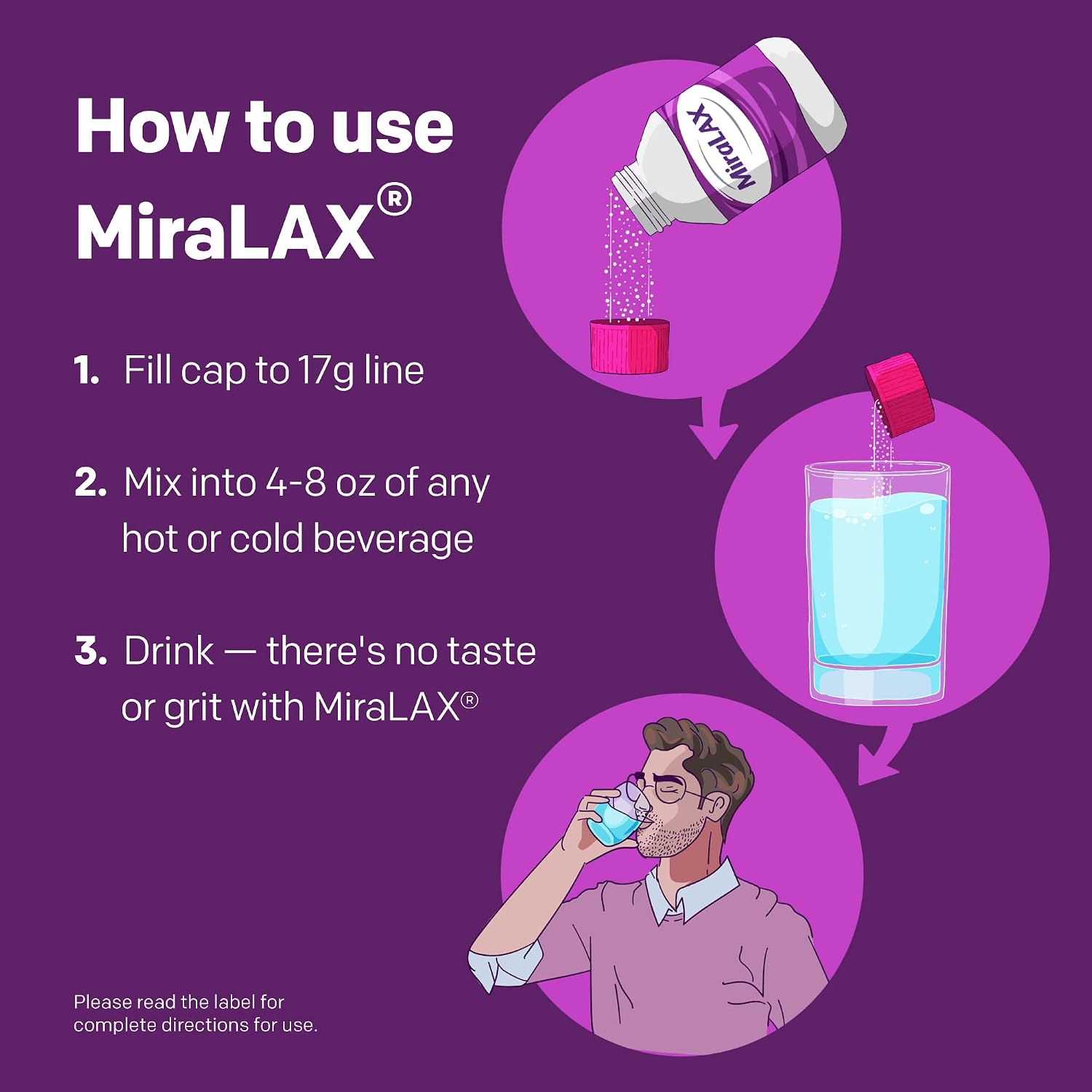 MiraLAX, Laxative Powder, Gentle Constipation Relief for Adults, Stool Softener with PEG 3350, Nonstimulant Laxative, No Harsh Side Effects, Osmotic Laxative, 45 Count