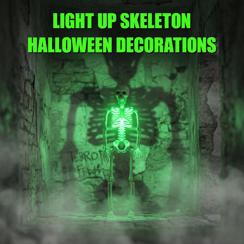 Kelool 16" Light Up Skeleton Halloween Decorations,5 Pack Posable Skeleton with Movable Joints,Scary Halloween Skeleton Halloween Decor for Haunted House Props Halloween Decorations Indoor Outdoor
