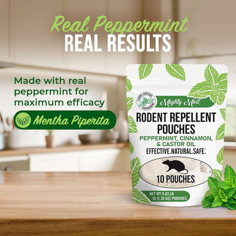 Mighty Mint Rodent Repellent Pouches with Glue Dots, 10 Count Pack of 2