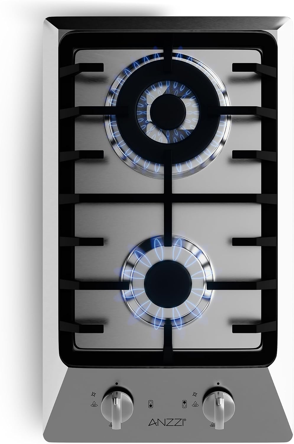 ANZZI 12 in. 2-Burner Built-in Gas Cooktop | Stainless Steel Surface Gas