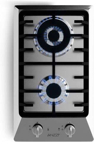 ANZZI 12 in. 2-Burner Built-in Gas Cooktop | Stainless Steel Surface Gas