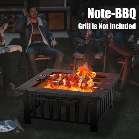 EcoNook 32 inch Square Outdoor Fire Pit Table with Spark Screen
