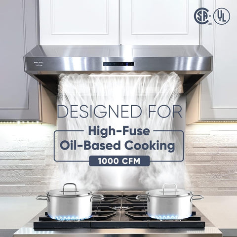 Pacific Trusteam 30" Under Cabinet Hood, Auto Steam Cleaning, 900+ CFM Powerful Vent, Ultra Quiet Performance Hood, Stainless Steel Color, 2 Dual-Level LED Light Strips, High-Tech Touch Control (30'')