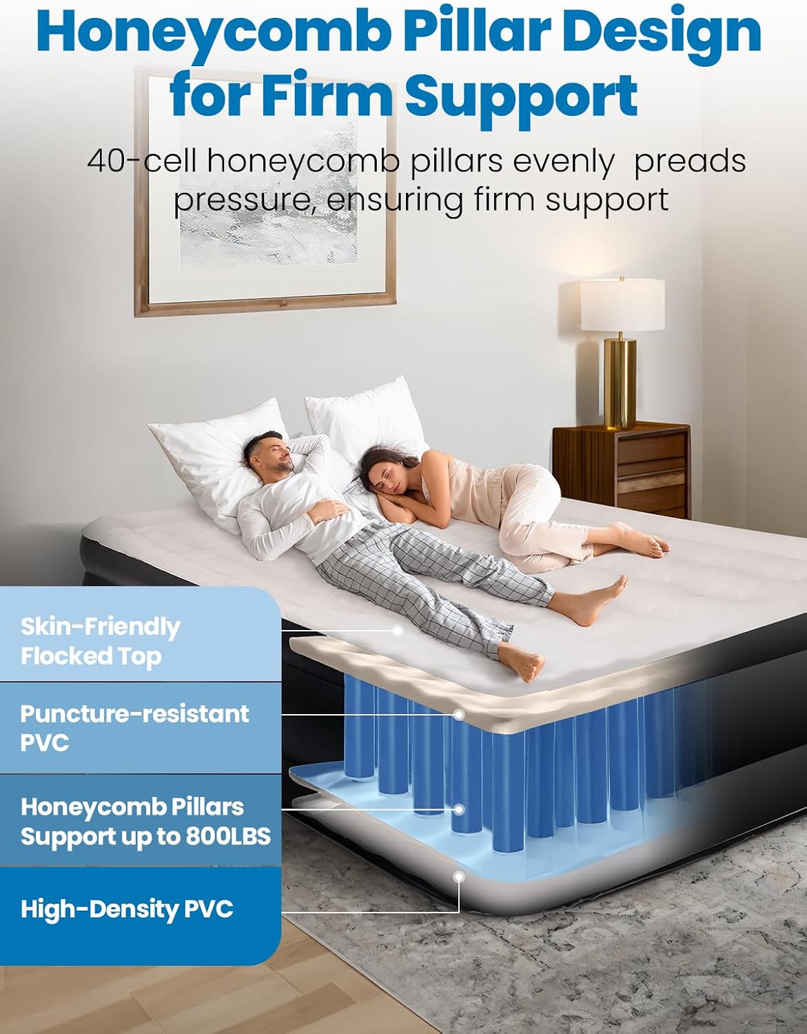 CHERIMOR Queen Air Mattress with Built-in Pump 18in, Upgraded 40 Air-Coil