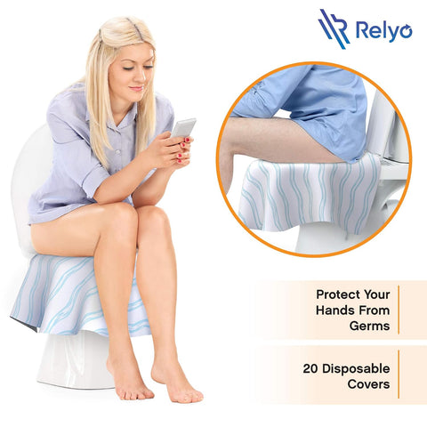 Relyo Disposable Toilet Seat Cover for Travel – 20 Pack with Covers Wrapped in Sets of 2, Non-Flushable Liners, Fits Most Seats – Kids, Toddlers, Adults (Waves, 20)