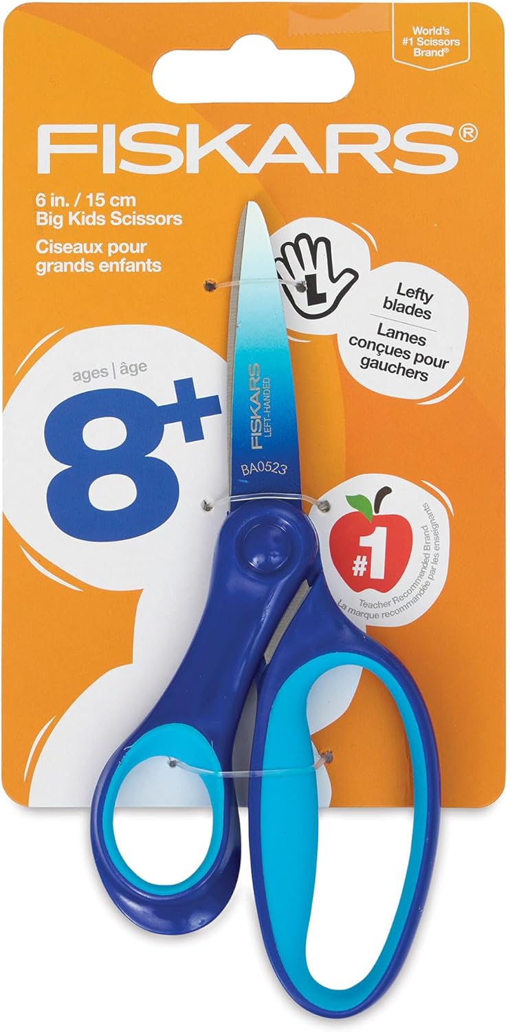 Fiskars 6" Left-Handed Big Kids Scissors, Ages 8-11, Ombre Blue-Turquoise