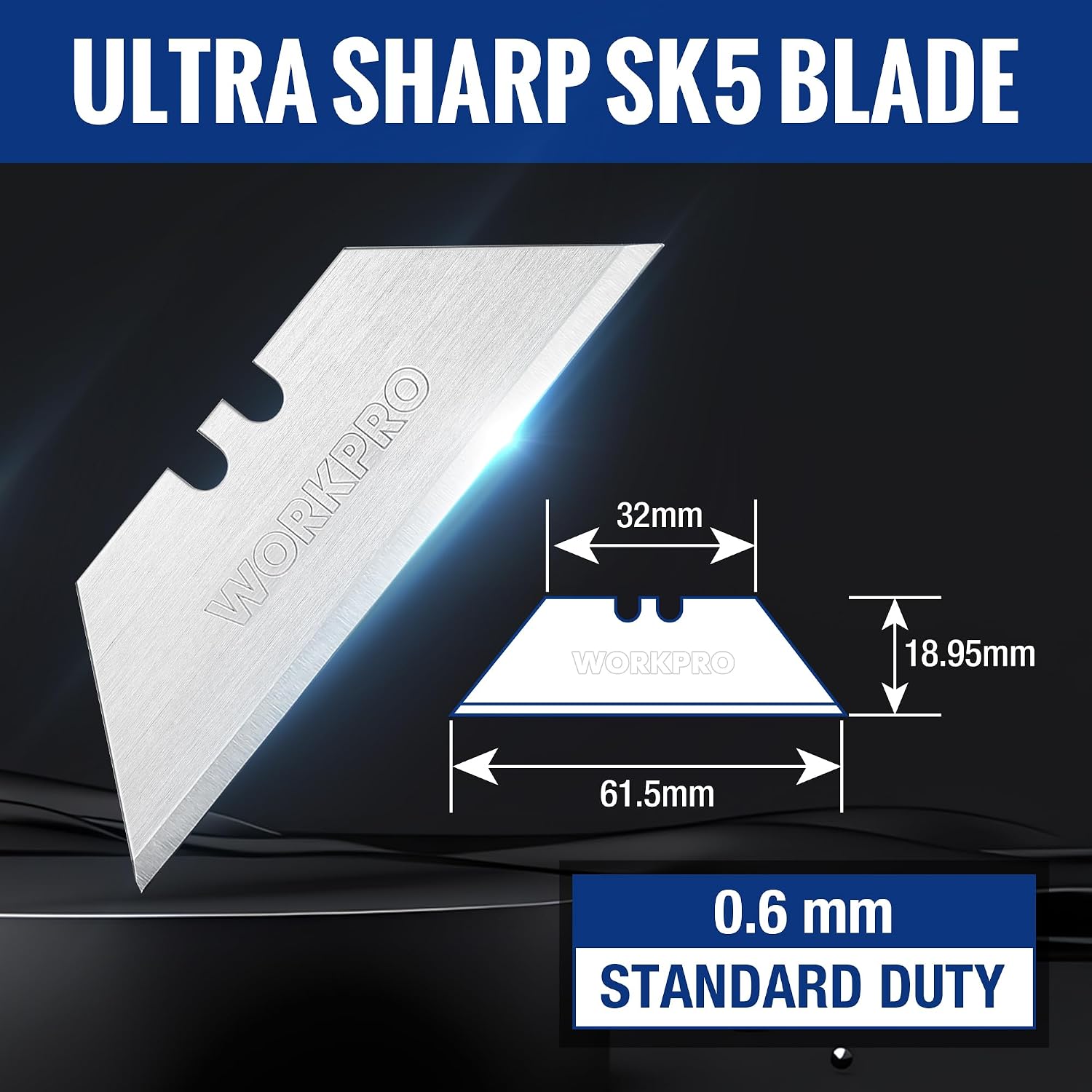 WORKPRO Utility Knife Blades, 100-Pack SK5 Steel Blades with Dispenser