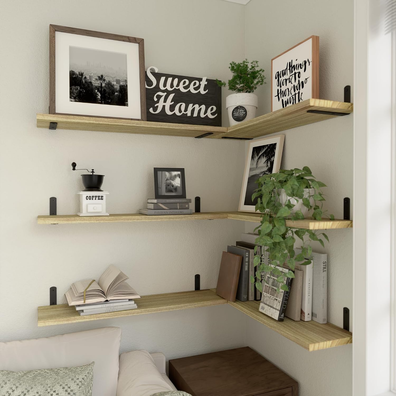 WOPITUES 24'' Long Floating Shelves for Wall Decor & Storage, Rustic Brown