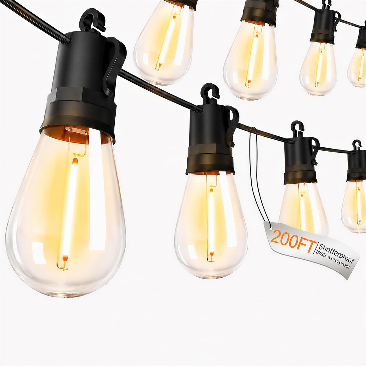 Outdoor String Lights Patio LED - Light Outside Waterproof S14 Porch Lighting Edison Plastic Bulb Pergola Hanging Balcony Connectable Backyard Yard Gazebo Party Garden Bistro 60M 200FT