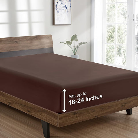 FreshCulture Twin XL Fitted Sheet Only - Hotel Quality Ultra Soft & Breathable Brushed Microfiber Fitted Sheet with 21 Inch Deep Pockets - Fits Twin XL Size Bed (Brown)