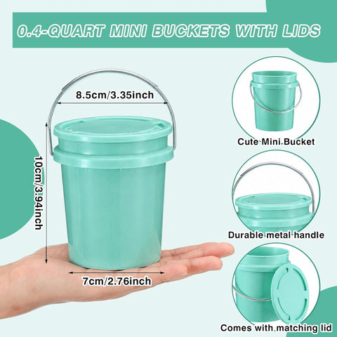 Hushee 6 Pcs Mini Plastic Buckets with Lids, 0.4 Quart, Teal