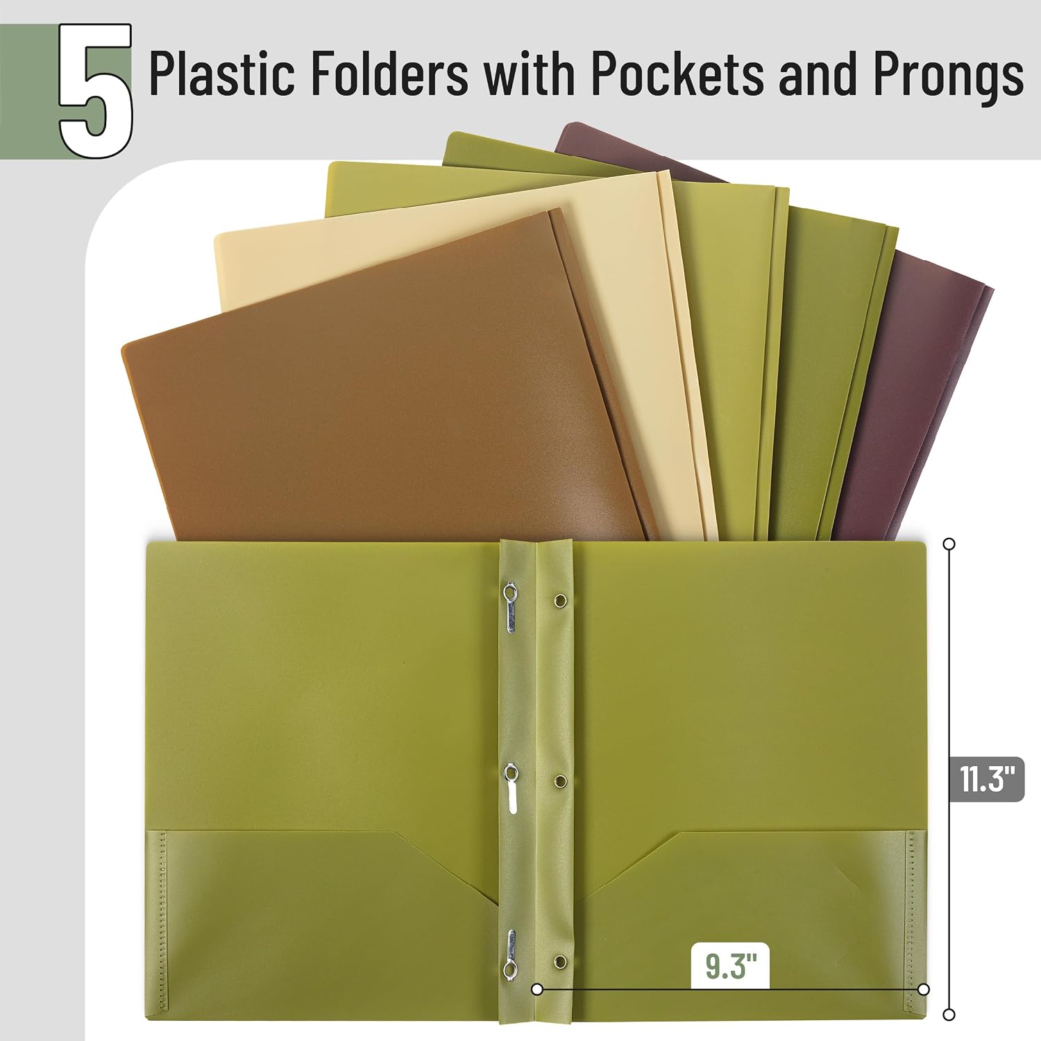 Mr. Pen- Plastic Folders with Pockets and Prongs, 5 Pack, Letter Size