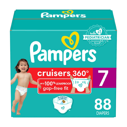 Pampers Cruisers 360 Diapers - Size 7, One Month Supply (88 Count), Pull-On Disposable Baby Diapers, Gap-Free Fit