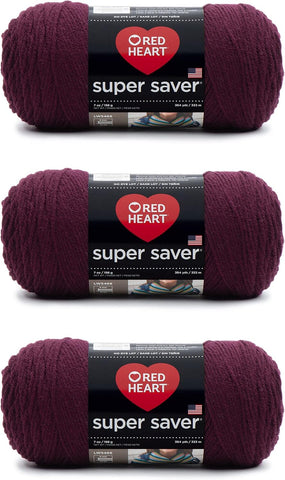 Red Heart Super Saver Yarn for Crocheting & Knitting, Claret, 3-Pack