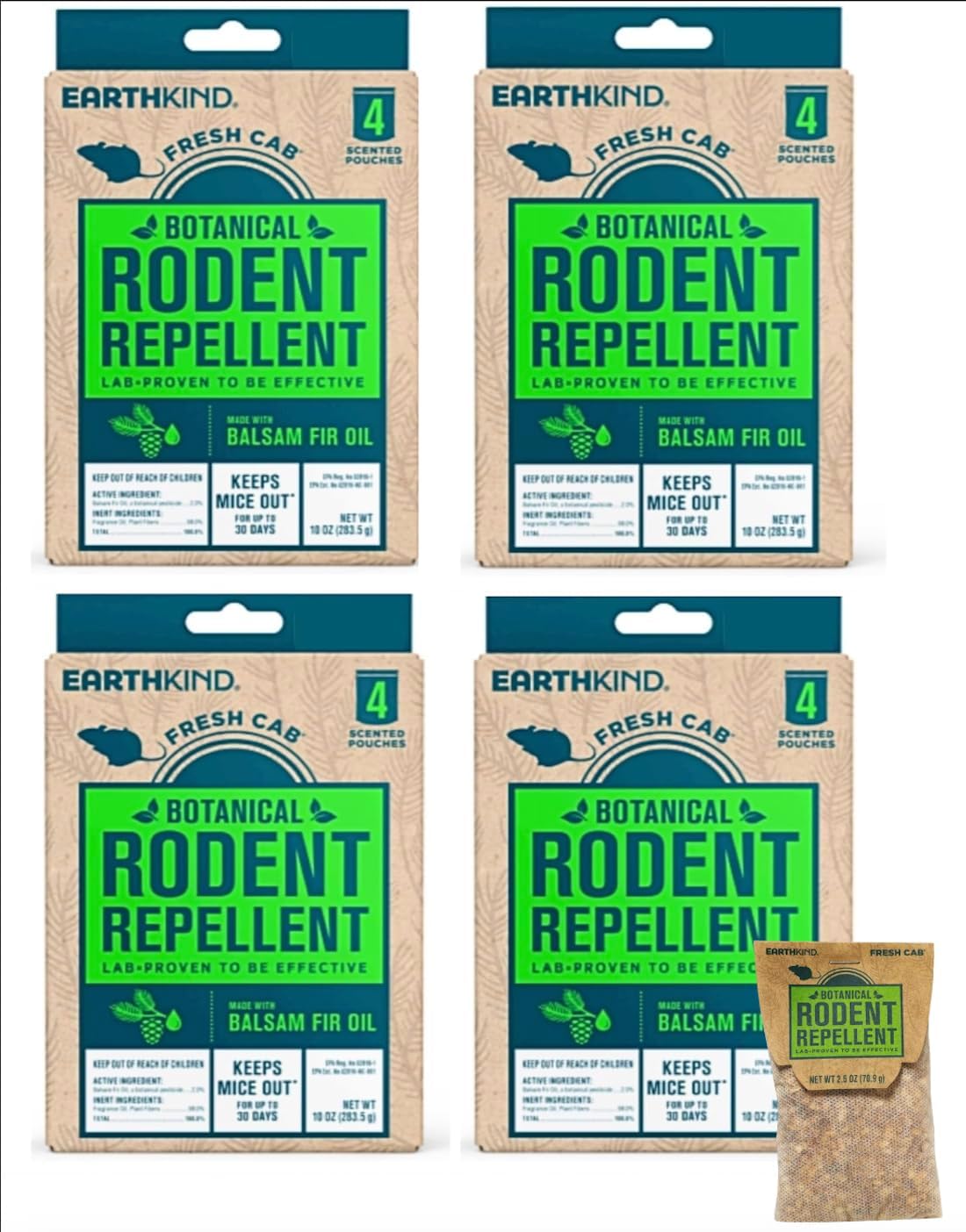 Fresh Cab FC6 Botanical Rodent Repellent Keeps Mice and Rats Out, Federal EPA Registered for Use Indoors and in Enclosed Spaces, 2.5 Ounce x 4 Scent Pouches x 4 Pack (Total 16 Pouches)