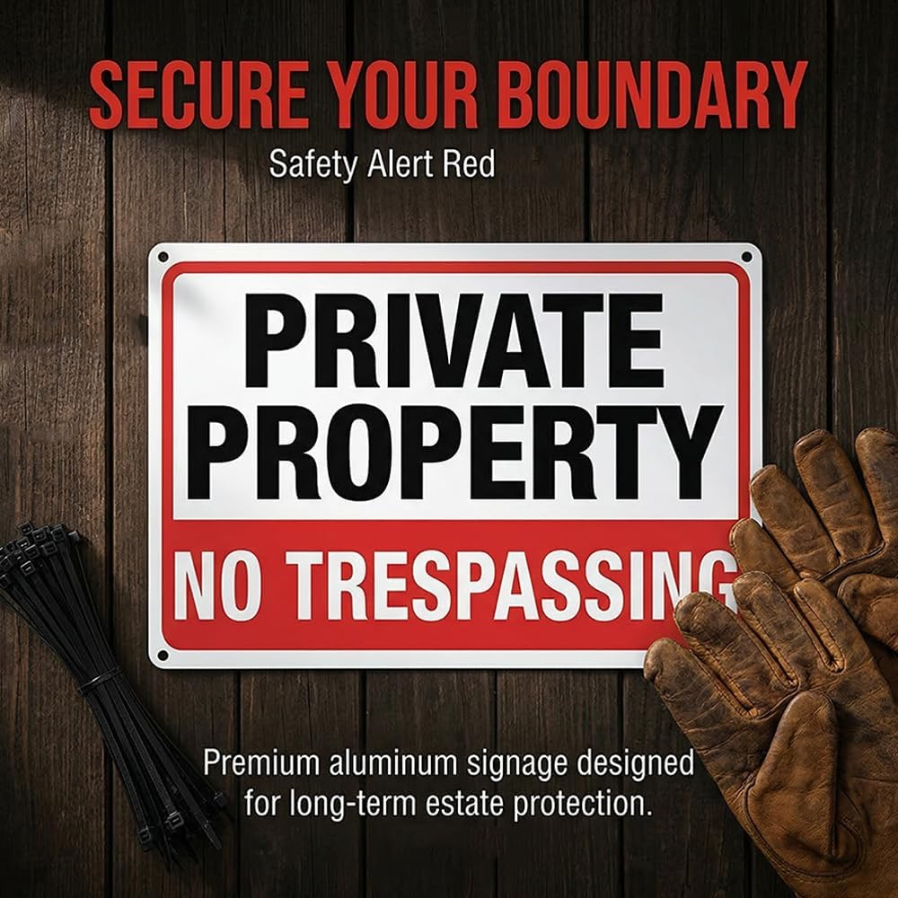 Private Property No Trespassing Signs, 2 Pack, 10 x 7 Inch Aluminum