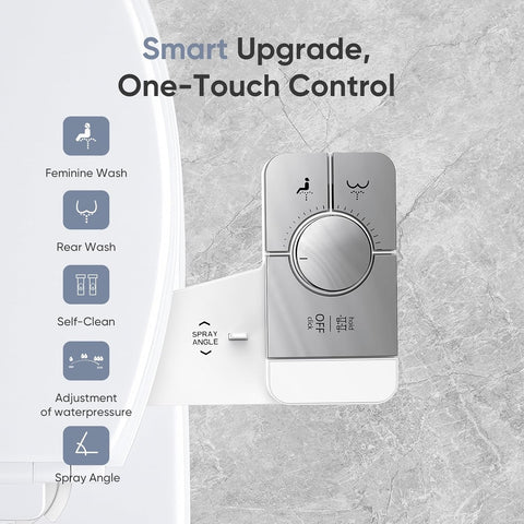 Upgrade Bidet Attachment for Toilet Seat, Adjustable Angle Dual Nozzle, Self-Cleaning, Non-Electric Bidet Attachment for Rear & Feminine Wash, Controllable Fresh Cold Water Pressure
