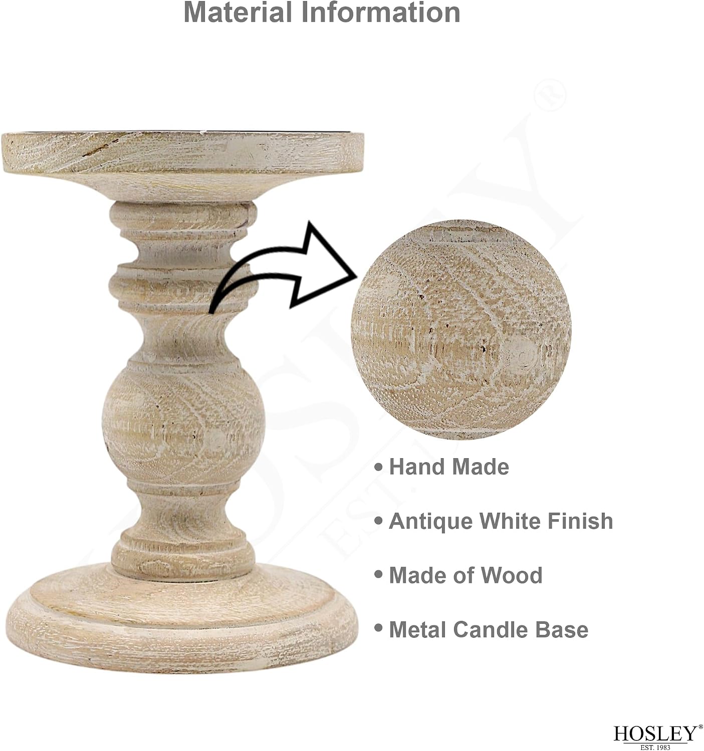 Hosley Set of 2 Antique White Wooden Pillar Candle Holders - 7 Inch Rustic Farmhouse Candlestick Stand, Distressed Candle Pedestals for Table Centerpiece, Wedding Party, Home Decor, Spa