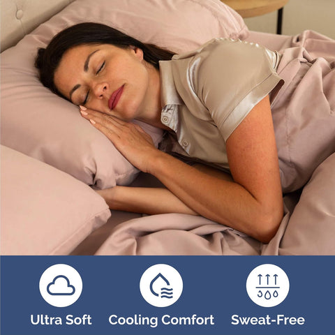 Queen Size 4 Piece Sheet Set - Comfy Breathable & Cooling Sheets - Mauve
