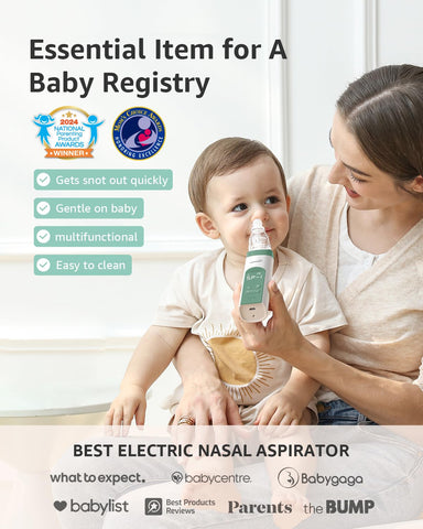 GROWNSY Electric Nasal Aspirator for Baby, Nose Sucker with 3 Tips, Green