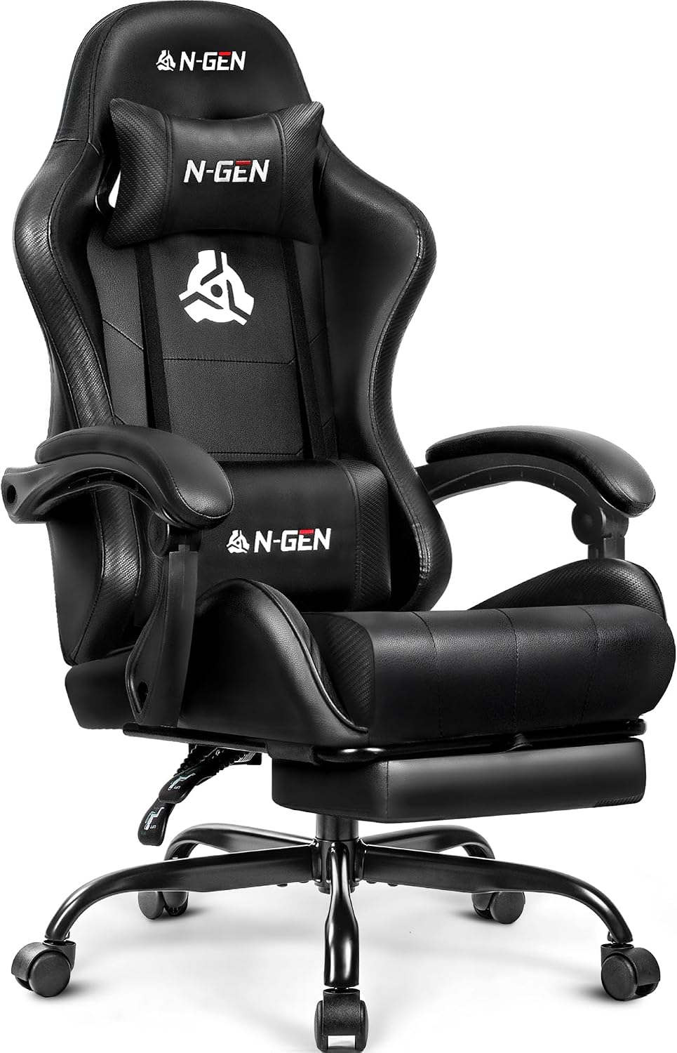 N-GEN GAMING Gaming Chair with Footrest, Lumbar, High-Back, All Black