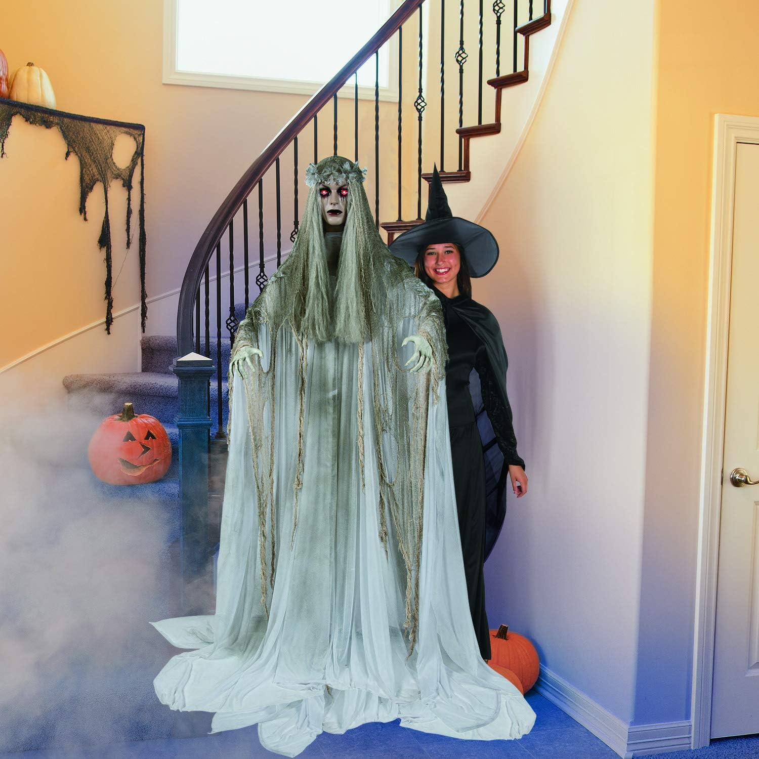 Fun Express Spooky Standing Ghost Girl Animated Halloween Decoration, 5.7ft