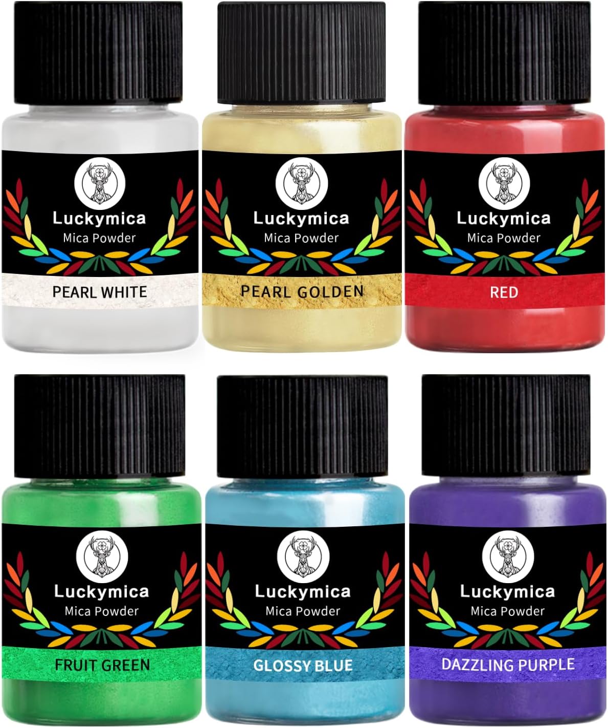 Mica Powder, 6 Colors Pearlescent Pigment Powder for Epoxy Resin, 60g Pearl Pigment Set​​ for Soap Making, Bath Bomb, Candle Making, Art Crafts, Lip Gloss, Nail Polish, Dye - The Classics