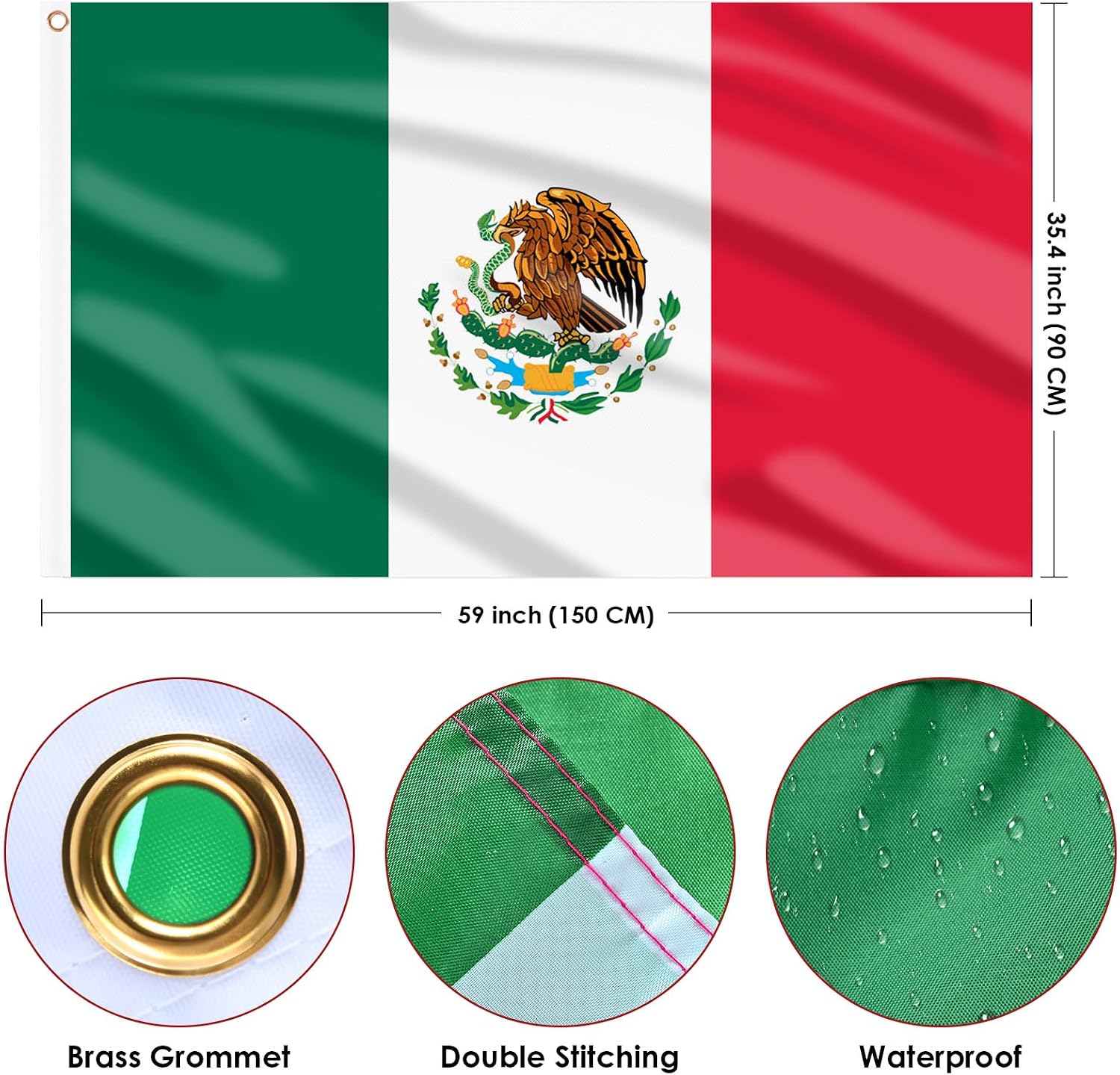 AhfuLife Mexico Flag 3x5 Ft, Large Mexican Flags for Cinco de Mayo Party Decorations - Double Sided with Brass Eyelets for Bar Garden Street Decoration Indoor Outdoor