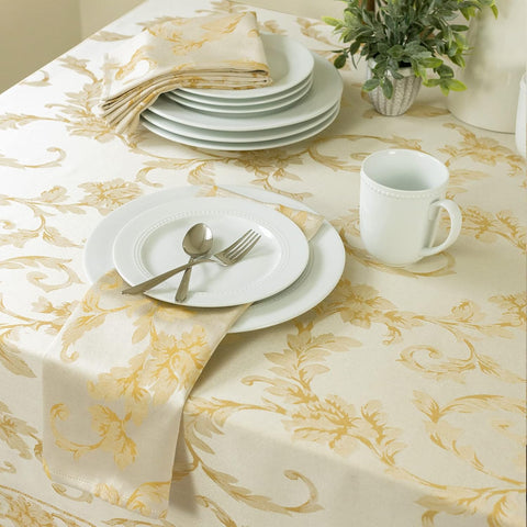 Benson Mills Harmony Scroll Woven Damask Fabric Tablecloth, Everyday, Parties, Special Occasions, Weddings and Holiday Table Cloth (60" X 120" Rectangular, Silver – Gold)